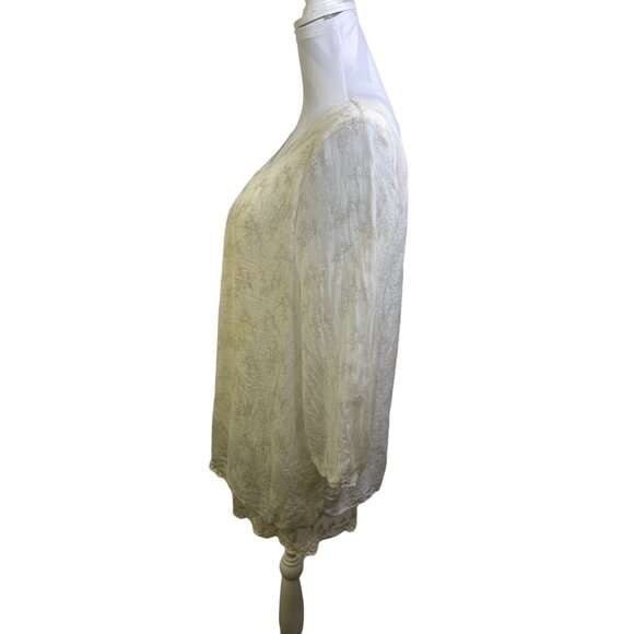 Giusy Blouse  Medium Ivory Tan  Floral 100% Silk - Picture 2 of 8